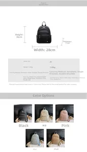 Detailed dimension chart and multi-color options for the large PU leather backpack
