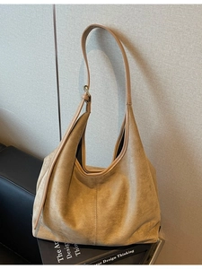 Brown faux suede hobo shoulder bag for women with large capacity and vintage commuter style