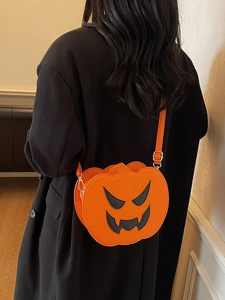 Halloween pumpkin crossbody bag in orange leather with adjustable strap for women