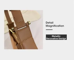 Vue macro des attaches métalliques dorées sur un sac à bandoulière en cuir marron