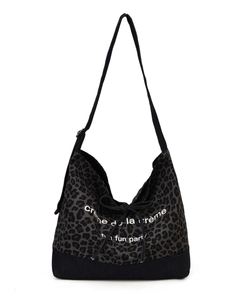 Leopard print denim tote bag with drawstring bow and adjustable shoulder strap