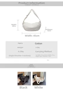 Detailed size specifications for the large capacity canvas crescent crossbody bag
