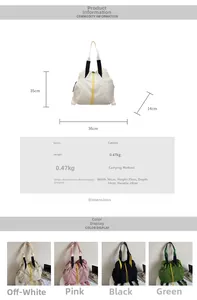 Detailed size specifications and multi-way carrying options for the canvas drawstring backpack