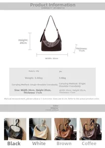 Detail view of large retro PU leather crossbody bag with bronze buckles and dimensions