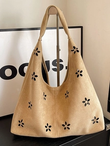 Women Laser Cut Hollow Floral Tote Bag PU Leather Large Capacity Shoulder Bag With Inner Pouch Casual Commuting Hobo Bag