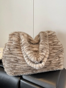 Borsa Tote da Donna in Pelliccia Sintetica Leopardata Grande Capacità Peluche Borsa a Spalla Casual Autunno Inverno