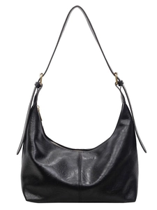 Retro black leather hobo shoulder bag with adjustable strap and vintage hardware