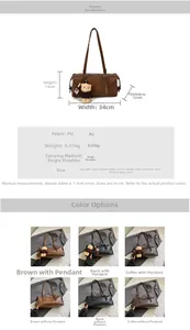 Detailed size specifications and color matrix of the retro large capacity shoulder bag