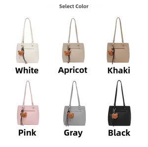 Tote bag color options in white, apricot, khaki, pink, grey and black with bear charms