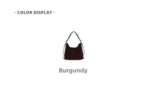 Detailed view of wine red corduroy bag featuring a decorative bow tie and retro texture