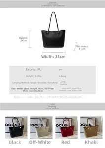 Detailed size chart for large PU leather tote bag with dimensions 33x24x11cm