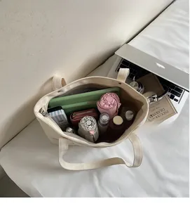 Detailansicht der großen Canvas-Tasche mit Platz für Laptop und tägliche Gegenstände