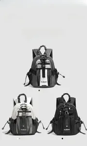 Detailed comparison of gray white and black mini outdoor backpacks with multi-pocket design