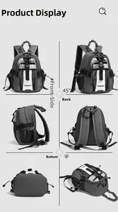 Detailed multi-angle views of a durable dark grey nylon tactical commuter backpack