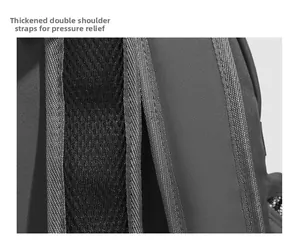 Detail of thickened padded shoulder straps with breathable mesh for pressure relief