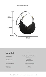 Detaillierte Größentabelle für Retro-Schultertasche aus Polyester mit Maßangaben