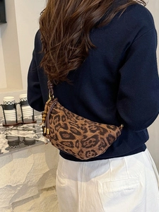 Stylish leopard print croissant bag for women with moon shape and beaded details