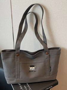 Damen Große Kapazität Segeltuch Tote Tasche Lässig Minimalistisch Schultertasche Mit Cartoon Mädchen Stickerei Für Studenten