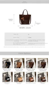 Detailed size chart for the PU leather handbag showing dimensions H21cm x W23cm x D10cm