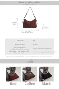 Size chart for hobo bag showing dimensions 31x20x19cm and material specifications
