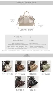 Tabella dettagliata delle dimensioni borsa 31x22x8cm e sei opzioni di colore disponibili