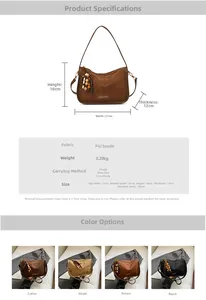 Detailed size specifications and material chart for vintage matte PU crossbody small square bag