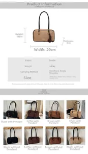 Detailed size chart and multi-color matrix for suede minimalist shoulder bags