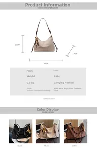 Detailansicht der Wildleder-Hobo-Tasche mit Knotengurt, Perlenanhänger und Maßen