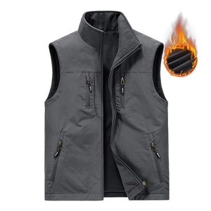 Men's Reversible Outdoor Fleece Lined Vest Winter Warm Stand Collar Sleeveless Jacket With Multi Pockets Casual Windproof Coat
