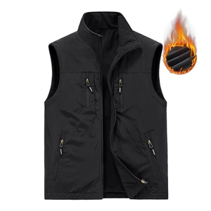 Men's reversible fleece lined thermal vest with stand collar and four utility pockets