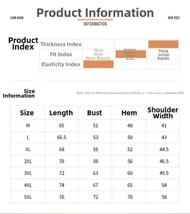 Size chart for outdoor softshell vest with detailed measurements from M to 5XL size