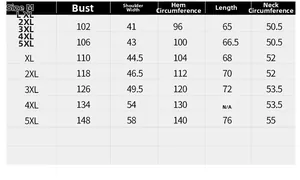 Size chart for men's casual vest showing measurements from M to 5XL in centimeters