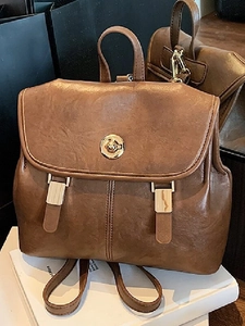 Vintage PU Leather Backpack For Women Fashion Twist Lock Academy Style School Bag Minimalist Korean Casual Daypack