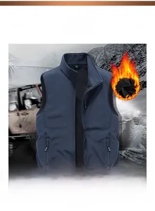 Detail of waterproof softshell vest with warm fleece lining and stand collar