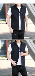 Outdoor black softshell vest for men featuring a stand-up collar and secure zipper pockets