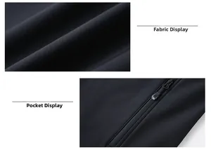Close-up of black elastic sport vest fabric and waterproof zipper pocket details