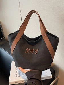 Large Capacity Women Canvas Handbag Minimalist Letter Embroidered Tote Bag Korean Style Casual Fashion Versatile Handbag