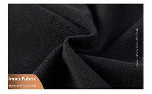 Macro shot of thick black polar fleece lining made of modal cotton spandex fabric