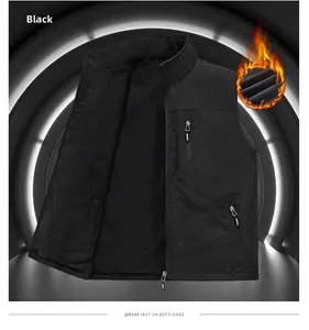 Close-up of black double-sided vest with high collar and warm fleece lining detail