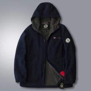 Men's Norway insulated fleece jacket with hood and warm gray lining in navy blue