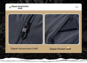 Detail of premium zipper and side pocket for outdoor jacket on rocky background