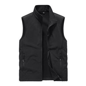 Men Softshell Outdoor Vest Stand Collar Fleece Lined Thermal Windproof Waterproof Hiking Casual Sleeveless Jacket