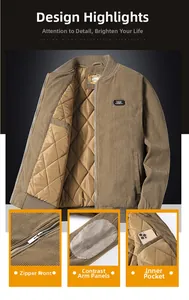 Brown corduroy jacket with quilted lining, zipper closure, and Free Spirit chest patch