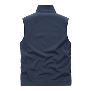 Navy blue softshell vest for outdoor hiking with windproof stand collar and waterproof fabric