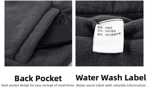 Detail of reversible fleece vest featuring a deep utility pocket and textile care label