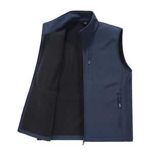 Navy blue softshell vest with fleece lining, windproof and waterproof stand-up collar design