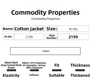 Detailed size and material chart for men's corduroy jacket with fabric composition info