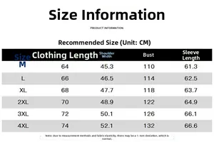 Size chart table for men's corduroy jacket showing length, chest, and shoulder dimensions