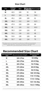 Size chart table for men's leather jacket showing measurements from M to 8XL for a perfect fit