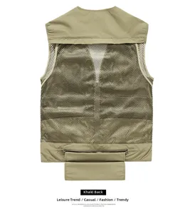 Vue détaillée du dos en filet kaki avec une grande poche zippée pour l'équipement extérieur